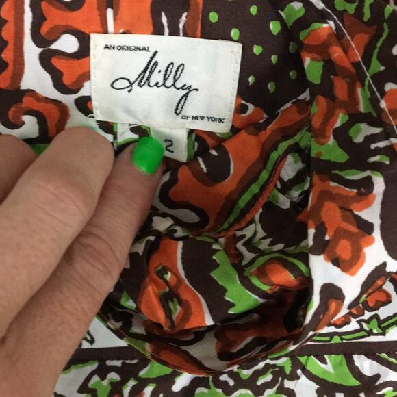 Milly Silk Rust Paisley And Birds Patterned Tank - Picture 2 of 6